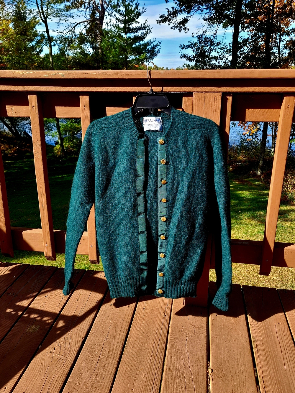 Vintage Braemer Teal Button-Front Wool Cardigan